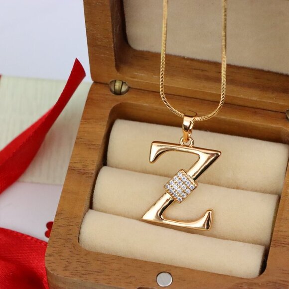 "Rose Gold Z Initial Pendant with CZ Accents Stylish Jewelry, XPPT1437 - Picture 2 of 10